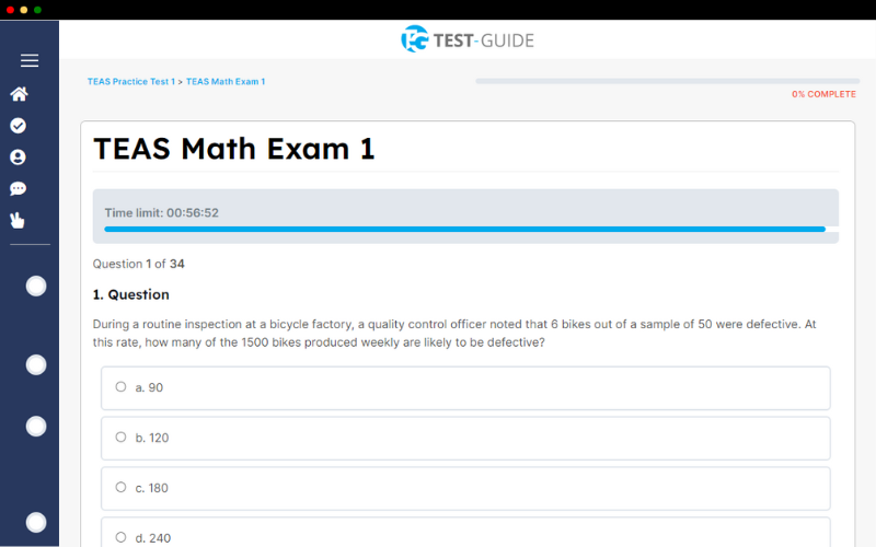 A screenshot showing our TEAS prep course and a practice exam